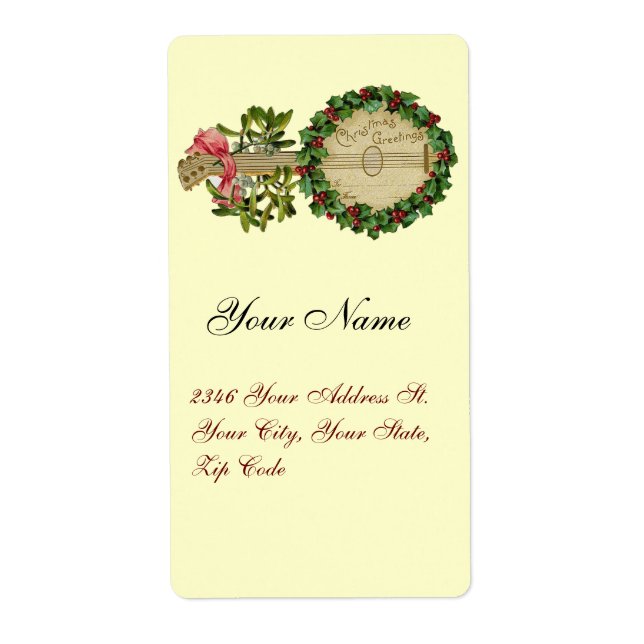 ETIQUETA CHRISTMAS BANJO COM MISTLETOS E HOLLY BERRIES (Frente)