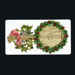 ETIQUETA CHRISTMAS BANJO COM MISTLETOS E HOLLY BERRIES<br><div class="desc">Design de colheita ornamental elegante para etiquetas de presentes.</div>
