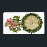 ETIQUETA CHRISTMAS BANJO COM MISTLETOS E HOLLY BERRIES<br><div class="desc">Design de colheita ornamental elegante para etiquetas de presentes.</div>