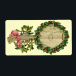 ETIQUETA CHRISTMAS BANJO COM MISTLETOS E HOLLY BERRIES<br><div class="desc">Design de colheita ornamental elegante para etiquetas de presentes.</div>