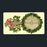 ETIQUETA CHRISTMAS BANJO COM MISTLETOS E HOLLY BERRIES<br><div class="desc">Design de colheita ornamental elegante para etiquetas de presentes.</div>