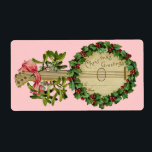 ETIQUETA CHRISTMAS BANJO COM MISTLETOS E HOLLY BERRIES<br><div class="desc">Design de colheita ornamental elegante para etiquetas de presentes.</div>