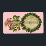 ETIQUETA CHRISTMAS BANJO COM MISTLETOS E HOLLY BERRIES<br><div class="desc">Design de colheita ornamental elegante para etiquetas de presentes.</div>