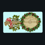 ETIQUETA CHRISTMAS BANJO COM MISTLETOS E HOLLY BERRIES<br><div class="desc">Design de colheita ornamental elegante para etiquetas de presentes.</div>