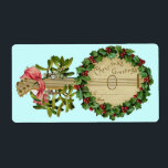 ETIQUETA CHRISTMAS BANJO COM MISTLETOS E HOLLY BERRIES<br><div class="desc">Design de colheita ornamental elegante para etiquetas de presentes.</div>