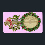 ETIQUETA CHRISTMAS BANJO COM MISTLETOS E HOLLY BERRIES<br><div class="desc">Design de colheita ornamental elegante para etiquetas de presentes.</div>