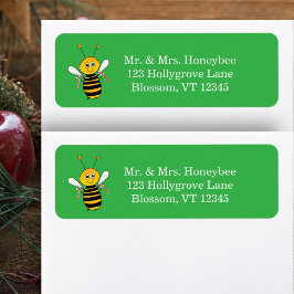 Etiqueta Christmas Bee Holding Candy Canes Return Address