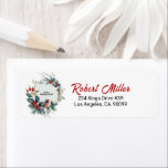 Etiqueta Christmas Berries Wreath Red Robin<br><div class="desc">Ferida de Natal moderna com amoras vermelhas,  com Red Robin. Elegante,  design de férias festivas.</div>