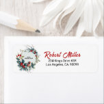 Etiqueta Christmas Berries Wreath Red Robin<br><div class="desc">Ferida de Natal moderna com amoras vermelhas,  com Red Robin. Elegante,  design de férias festivas.</div>