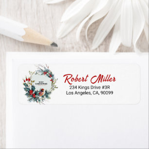 Etiqueta Christmas Berries Wreath Red Robin