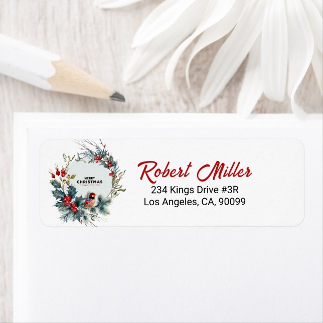 Etiqueta Christmas Berries Wreath Red Robin (Insitu)