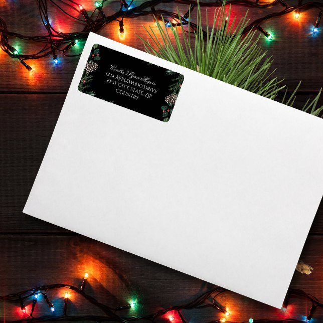 Etiqueta Christmas Garland with Holly Christmas Address (Criador carregado)