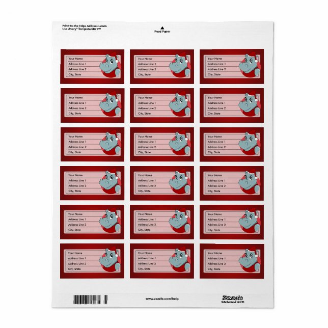 Etiqueta Christmas hippo cartoon (Toda a folha)