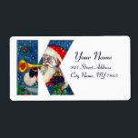 ETIQUETA CHRISTMAS K LETTER / SANTA CLAUS BUGLER<br><div class="desc">Letra inicial K,  negrito monograma design de Natal. Pintura colorida,  caprichosa e artística em acrílico para o Natal. Santa Claus,  neve Noite de inverno com ornamentos florais,  gato,  arco vermelho,  plantas decorativas verdes,  fitas vermelhas,  bagas ocas,  marionetes e brinquedos na neve de Búlgaro Lumini (c) com</div>