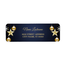 Etiqueta Christmas Return Address Golden Ornament Navy Blue