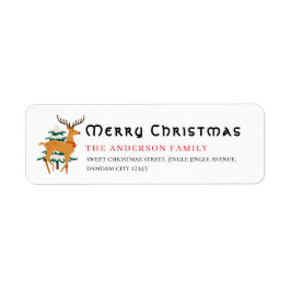 Etiqueta Christmas Tree & Reindeer Simple Return Address