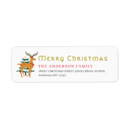 Etiqueta Christmas Tree & Reindeer Simple Return Address