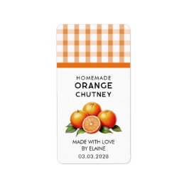 Etiqueta Chutney caseiro de laranja com padrão xadrez