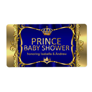 Etiqueta Chuva de Bebê Azul Real Príncipe Menino Dourado