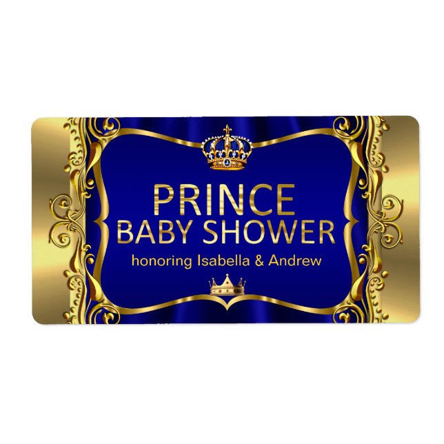 Etiqueta Chuva de Bebê Azul Real Príncipe Menino Dourado (Frente)