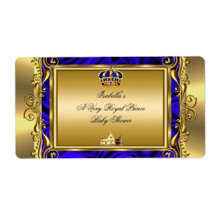 Etiqueta Chuva de Bebê Azul Real Príncipe Menino Dourado Re