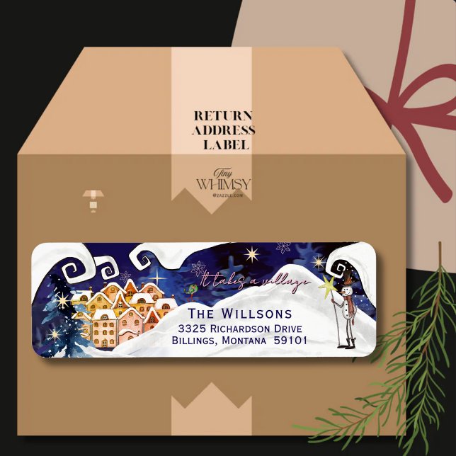 Etiqueta Chuva de Bebê Guardião de Inverno É uma Comunidade (It Takes a Village Winter Guardian Baby Shower Label)