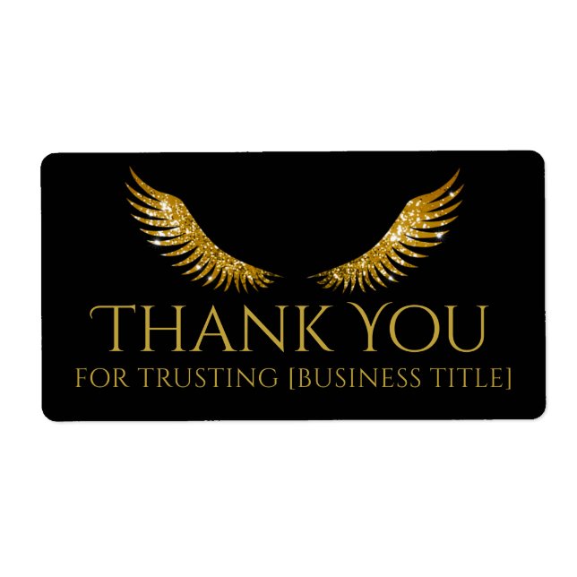 Etiqueta Cílios Dourados Asas Rótulo Preto (Frente)