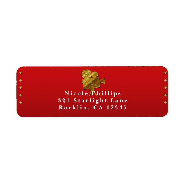 Etiqueta Cinema Vermelho e Estrelas Douradas Convite de fes (Frente)