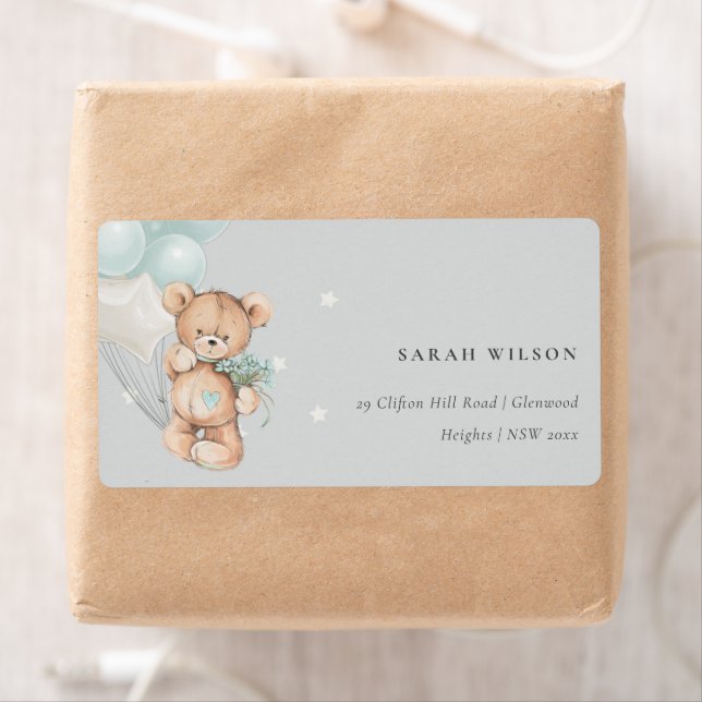 Etiqueta Cinza Blue Bear Balão Floral Bunch Heart (Insitu)