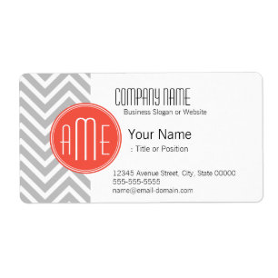 Etiqueta Cinza Chevron e Coral Monograma Personalizado
