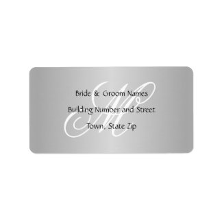 Etiqueta Cinza Monograma de Casamento Personalizado Preto e