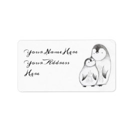 Etiqueta Cinza Personalizada e Endereço Pinguim Desenho de 