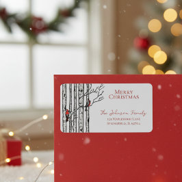 Etiqueta Cinzas Feliz Natal Cardinais Ramificações de Birch