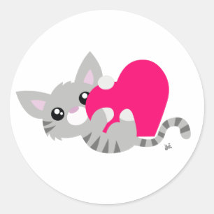 Etiqueta cinzenta do gatinho do dia dos namorados