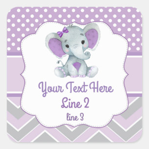 Etiqueta cinzenta roxa customizável do elefante d