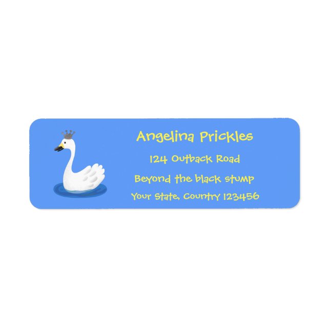 Etiqueta Cisne branco bonito com desenho animado (Frente)