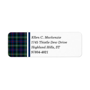 Etiqueta Clã Tartan escocês azul escuro e verde de Malcol