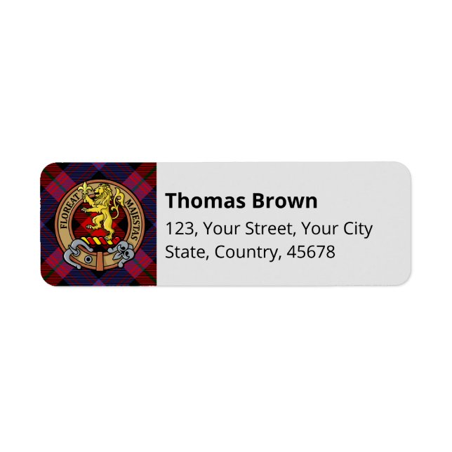 Etiqueta Clan Brown Crest sobre Tartan (Frente)
