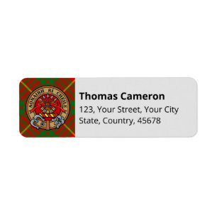 Etiqueta Clan Cameron Crest sobre Tartan