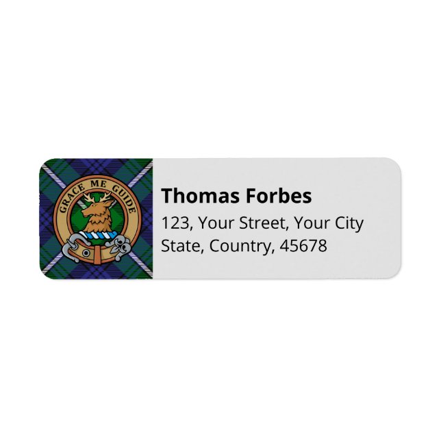 Etiqueta Clan Forbes Crest sobre Tartan (Frente)