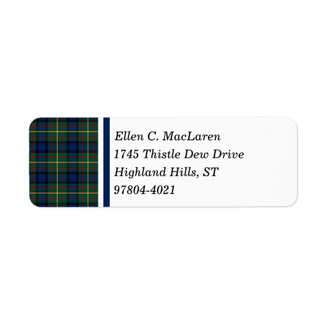 Etiqueta Clan MacLaren Blue e Green Scottish Tartan (Frente)