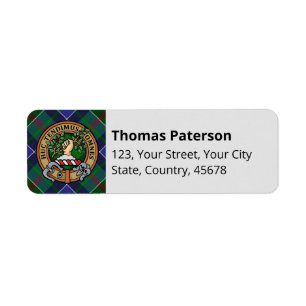 Etiqueta Clan Paterson Crest sobre Tartan