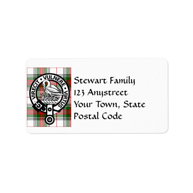 Etiqueta Clan Stewart Tartan Crest Labs (Frente)