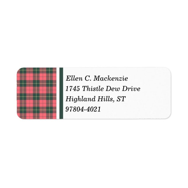 Etiqueta Clan Wallace Pink e Tartan Verde Escuro (Frente)