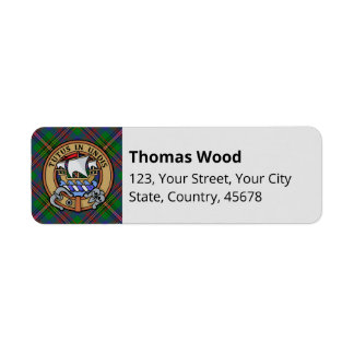 Etiqueta Clan Wood Crest sobre Tartan