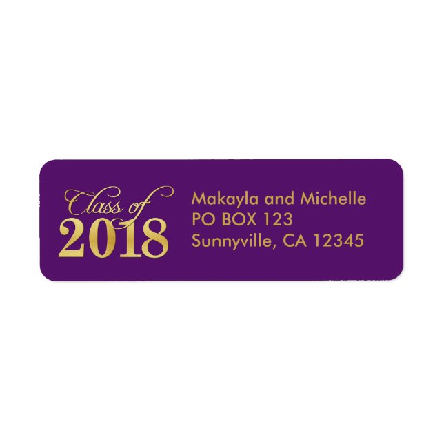 Etiqueta Classe Elegante Roxo e Dourada de Graduação 2018 (Frente)