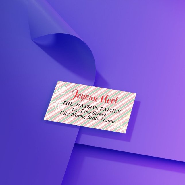 Etiqueta Classic Christmas Green Red White Stripes (Use this family Christmas address label to speed up your Christmas card preparation)