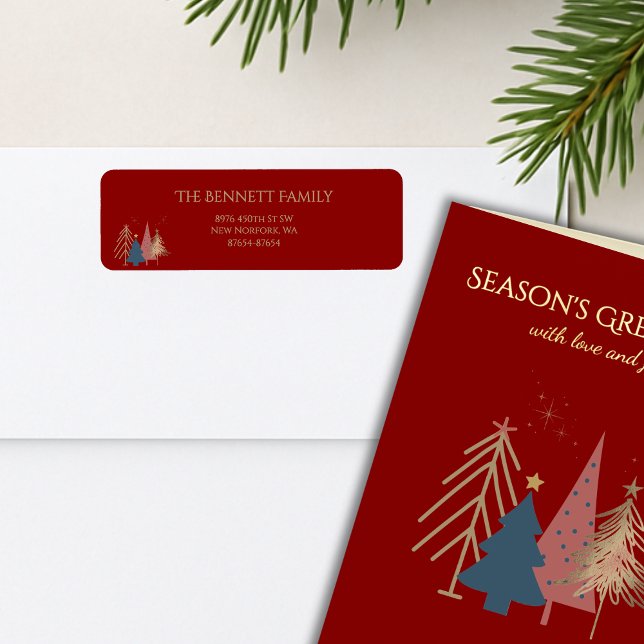 Etiqueta Classic Christmas Tree Seasons Greetings Gold Foil (Criador carregado)