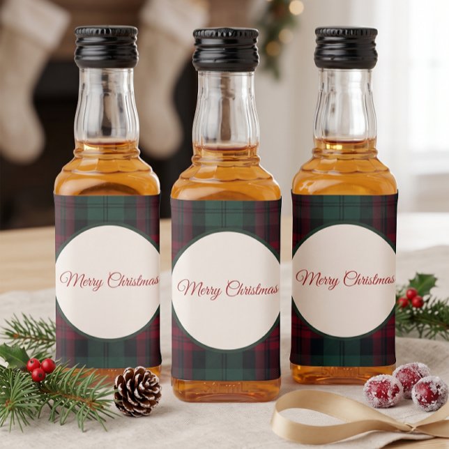Etiqueta Clássica de Natal Xadrez para Mini Garraf (Classic Christmas Plaid Mini Liquor Bottle Label)
