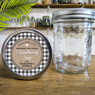 Etiqueta Clássica Preta Gingham Canning Jar